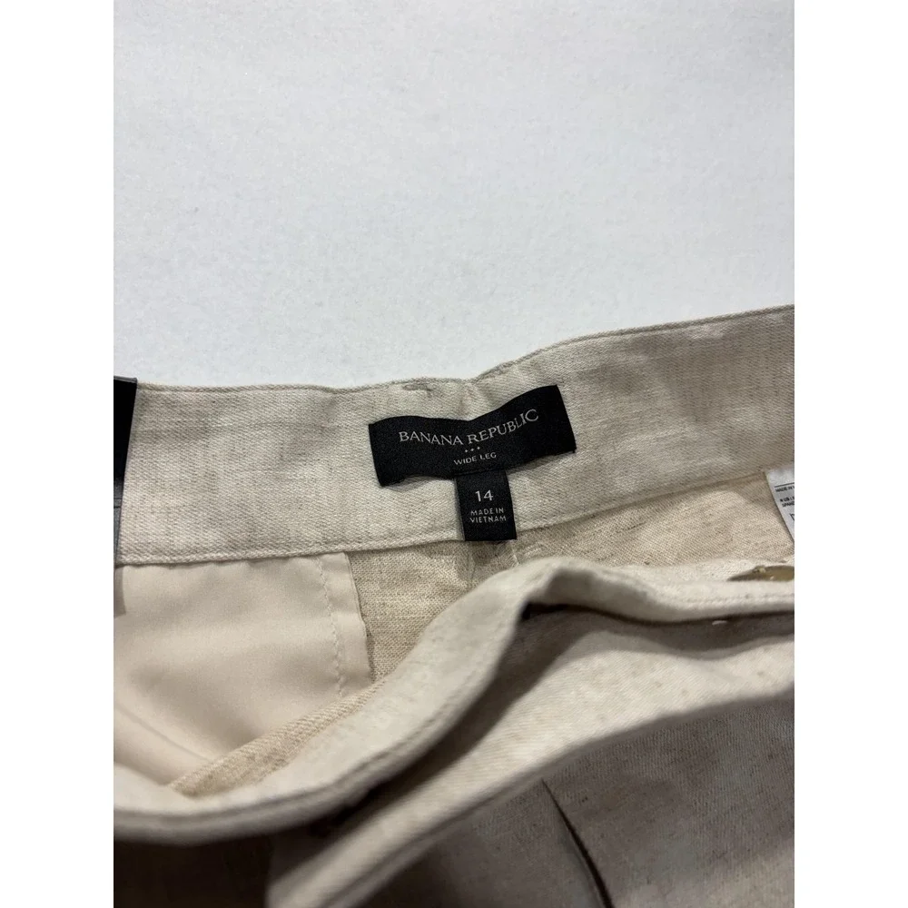 Banana Republic Dress Pants Womens 14 Beige Linen Wide Leg High Rise Relaxed